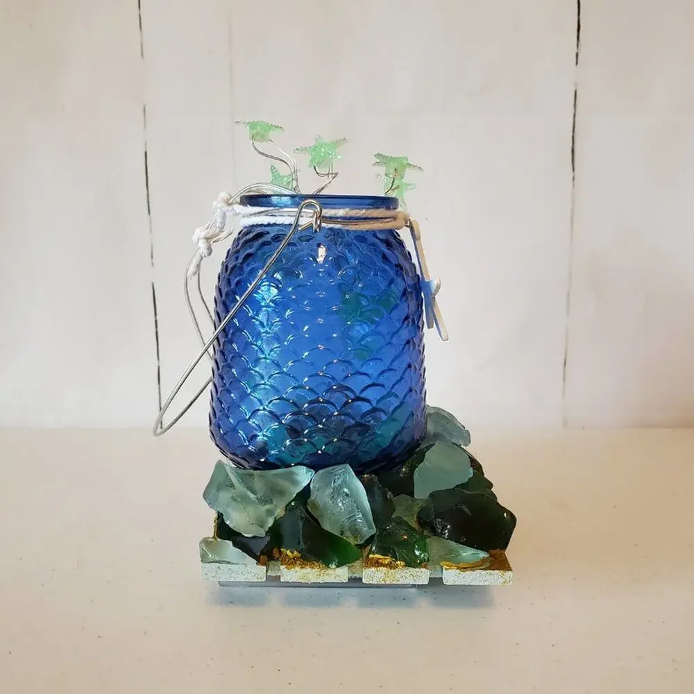 Unbranded Artisan Nautical Starfish Sea Glass Textured Decorative Night Light
